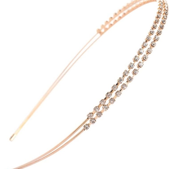 🎉🎊HP🎊🎉🆕  1 Pc Rose Gold Double Rows Crystal Rhinestones Fashion Headband - Picture 3 of 9